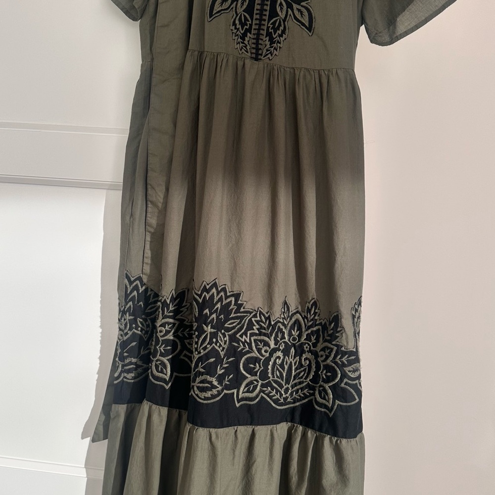 Chico's Olive Dress with Black Embroidery
